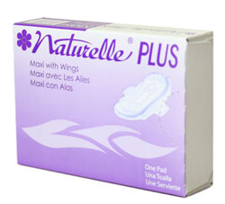 Naturelle Plus Maxi Pads with
Wings, 250/Cs.