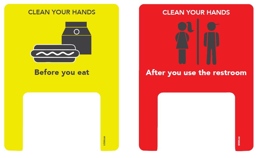 Symmetry SBMS Placard, Clean 
your Hands (Red/Yellow) 
