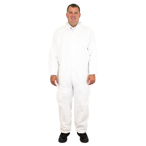 White Breathable Microporous
Coverall, Elastic Wrists &amp;
Ankles, Individually Bagged,
25/CS, Large