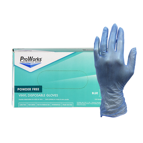 ProWorks Vinyl Blue Powder 
Free Gloves, Medium, 100/bx - 
(10/cs)