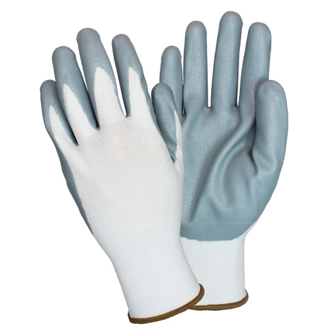 Foam Nitrile Coated Nylon Knit 
Gloves,  White/Gray, Large - 
(6dz/cs)